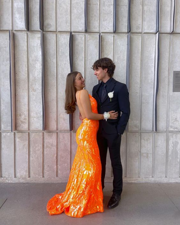 Unique Prtint Orange Long Mermaid Prom Dress Evening Dress HZ1023